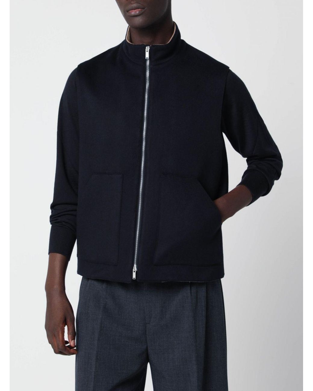 Lardini Blue Zip-Up High Collar Vest for men
