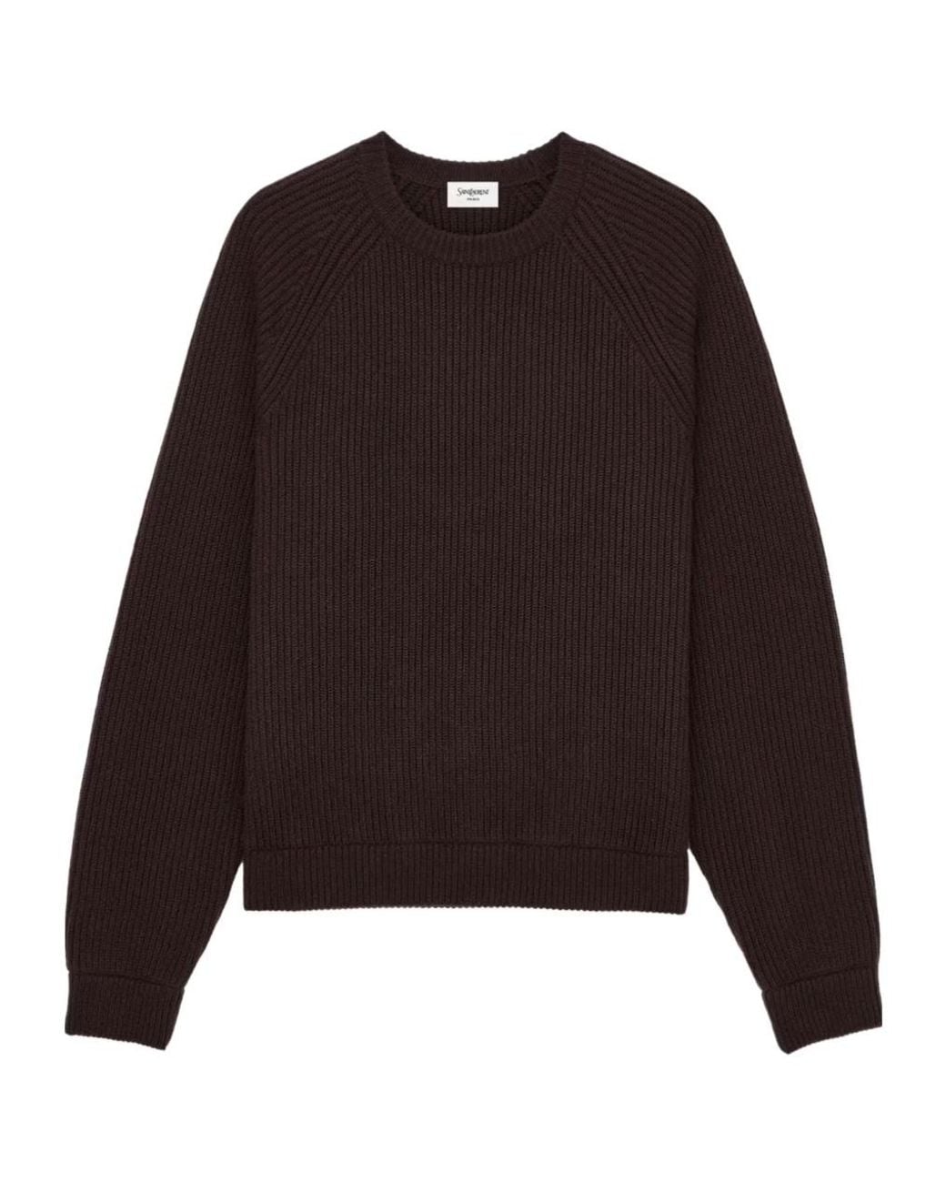 Saint Laurent Brown Crewneck Rib-Knit Jumper for men