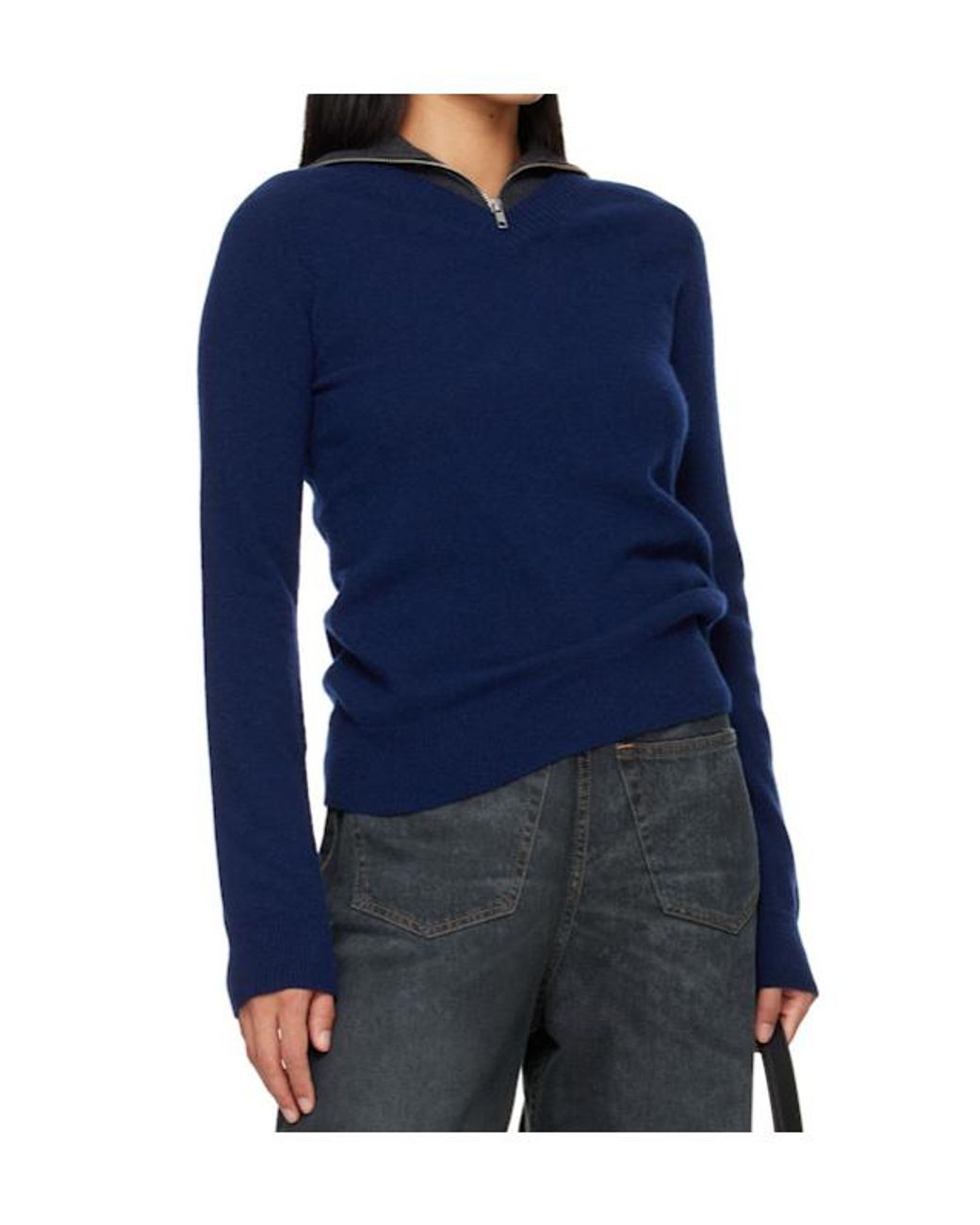 MM6 by Maison Margiela Blue Zip Collar Knitted Sweater