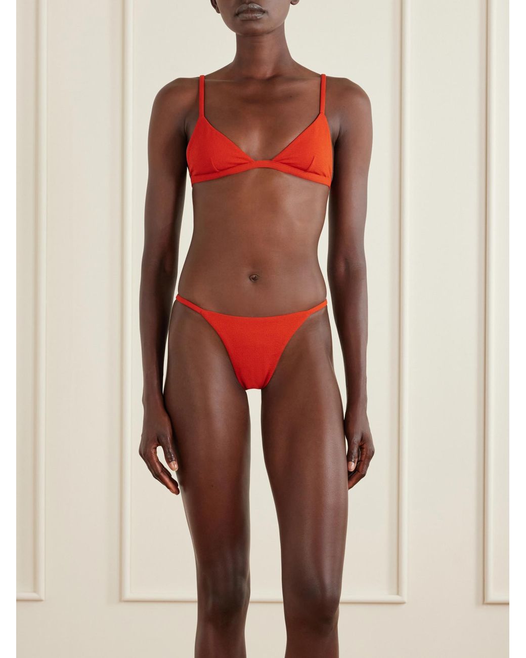 Matteau Red Crinkled Triangle Bikini Top
