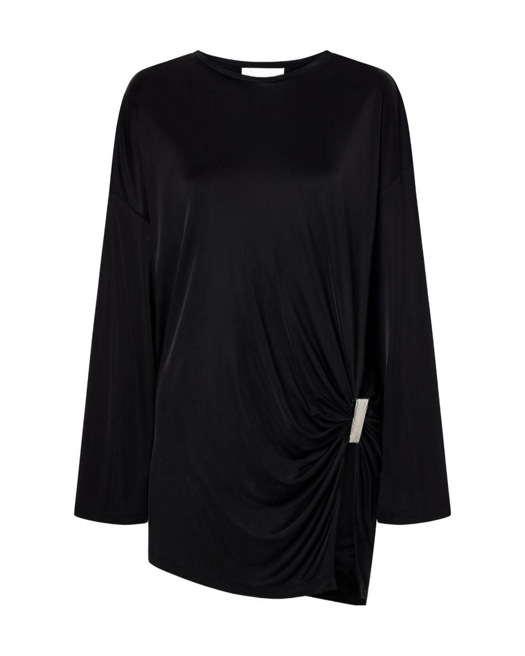 The Attico Black Gathered Satin Mini Dress