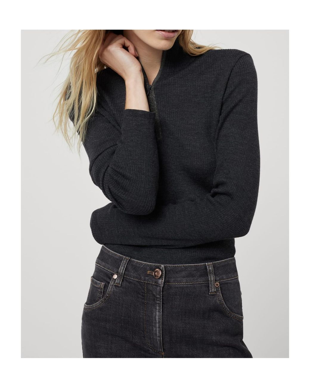 Brunello Cucinelli Blue High Neck Knitted Top