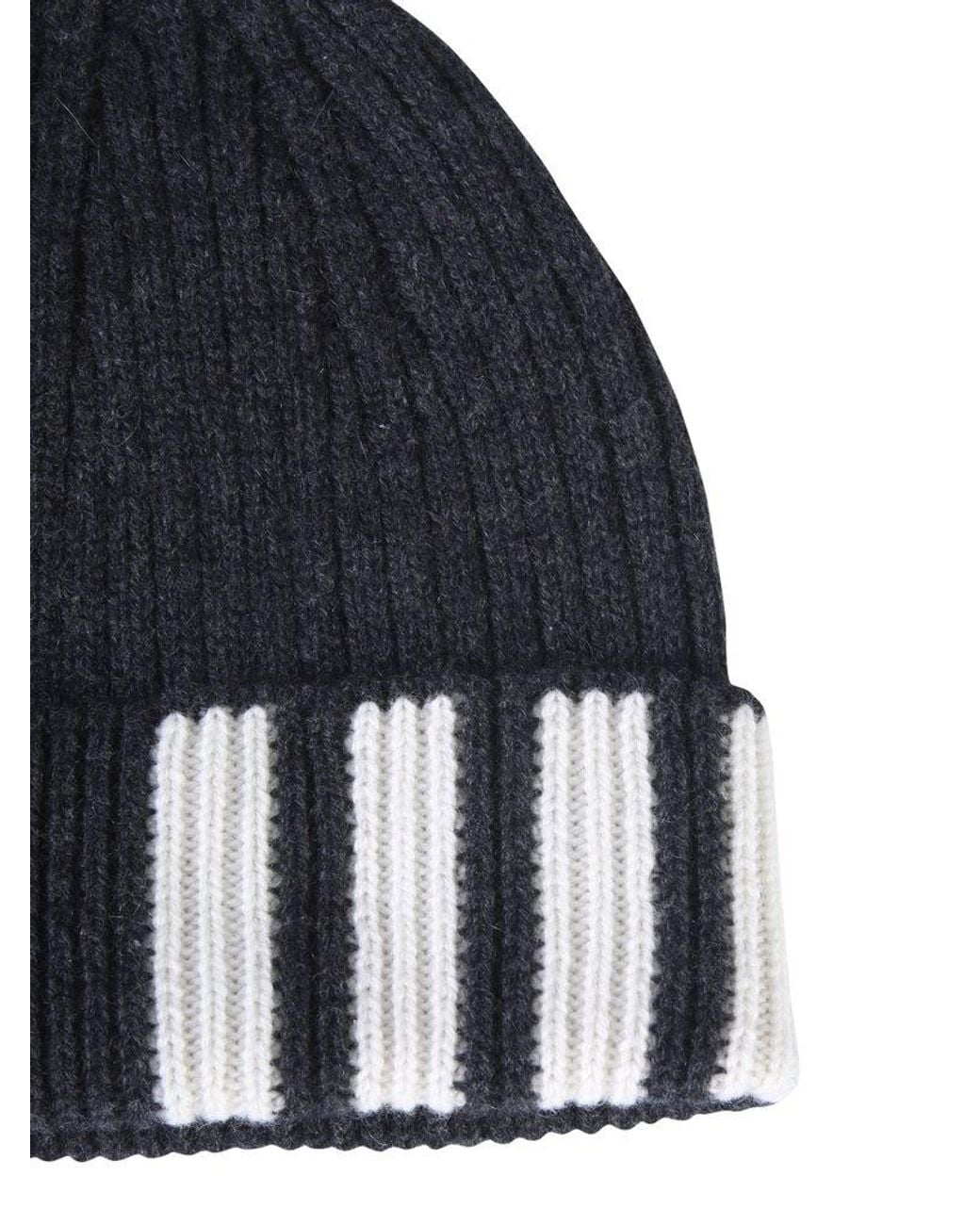 Thom Browne Blue 4-Bar Knitted Beanie for men