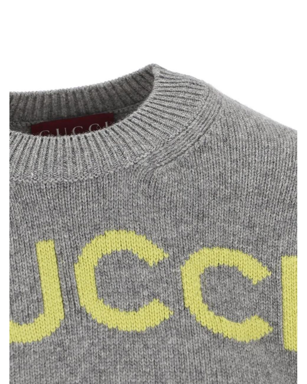 Gucci Gray Logo Intarsia Knit Jumper