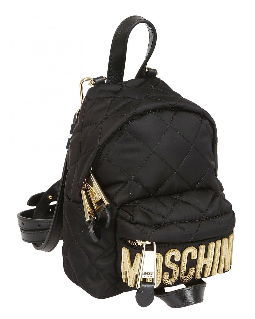 Moschino Black Quilted Logo Mini Backpack