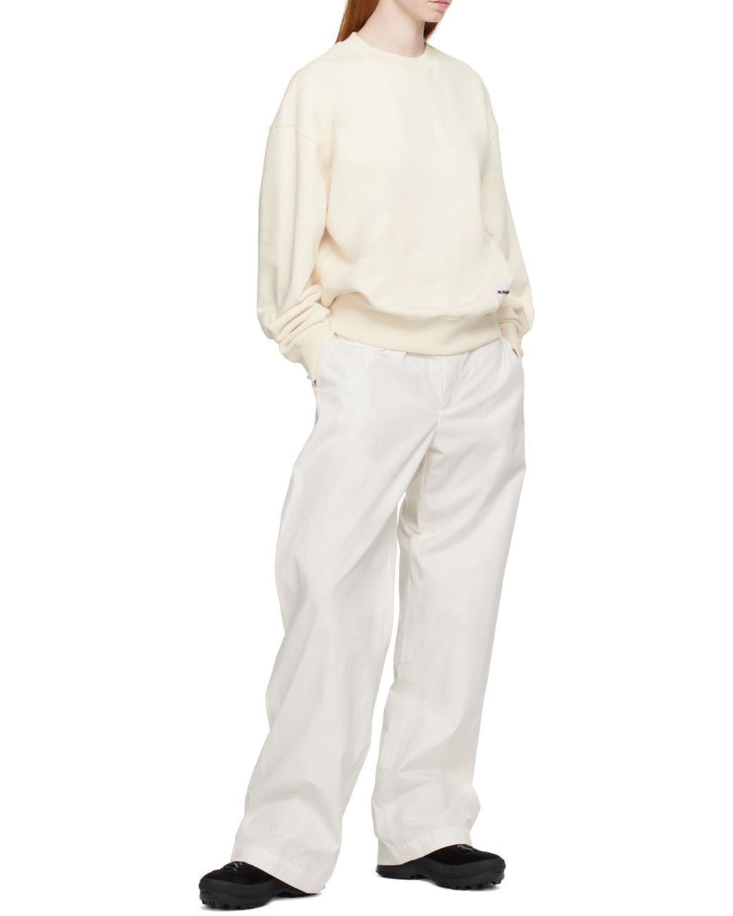 Jil Sander Natural Logo-Patch Straight Hem Sweatshirt