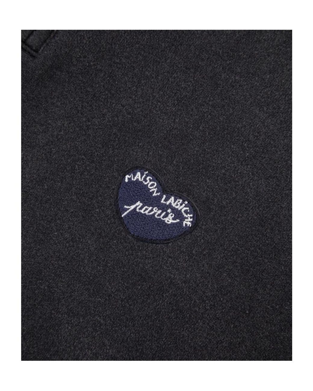 Maison Labiche Black Placide Quarter-Zip Logo-Patch Sweatshirt for men