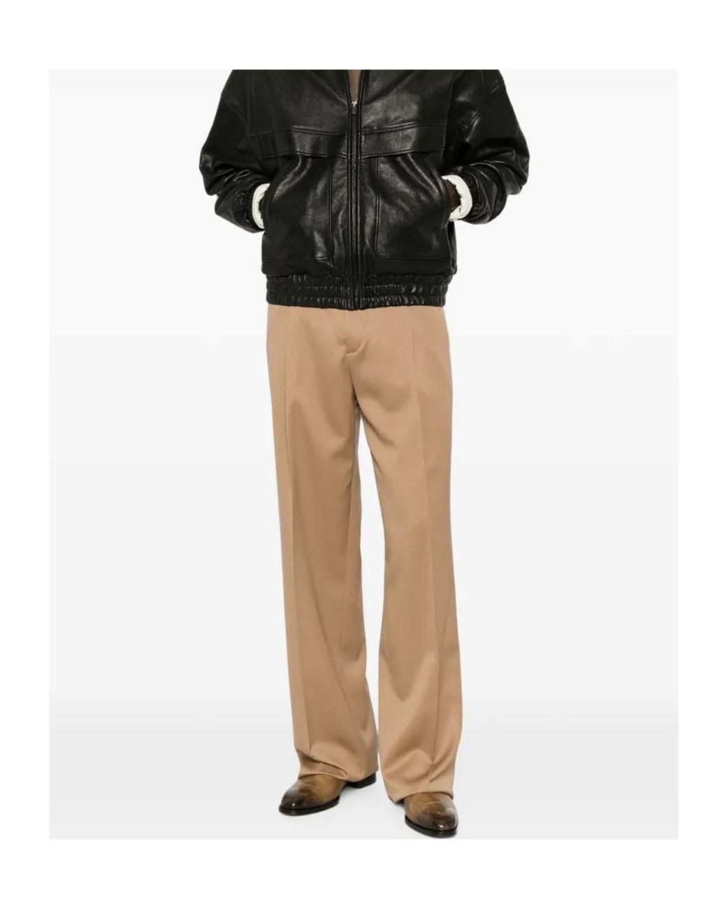 Lardini Natural Pleated Wide-Leg Pants for men