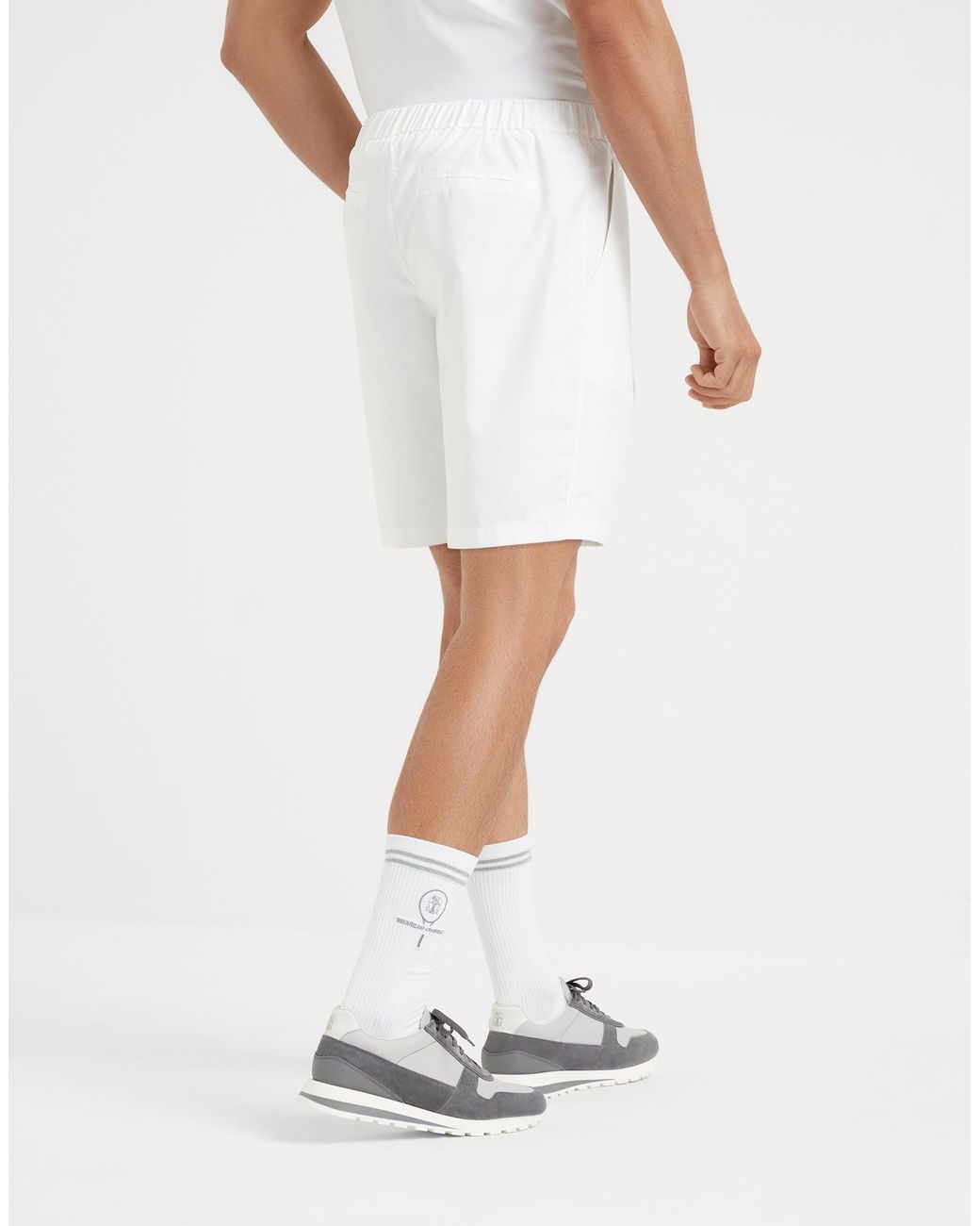 Brunello Cucinelli White Logo Patch Bermuda Shorts for men