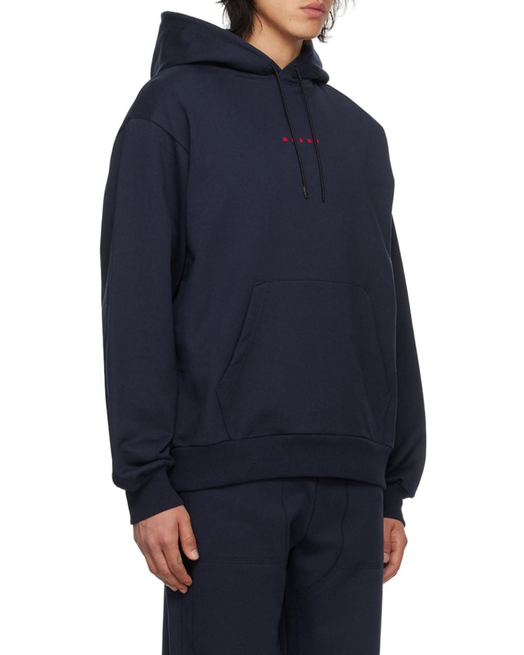 Marni Blue Logo Printed Drawstring Hoodie for men