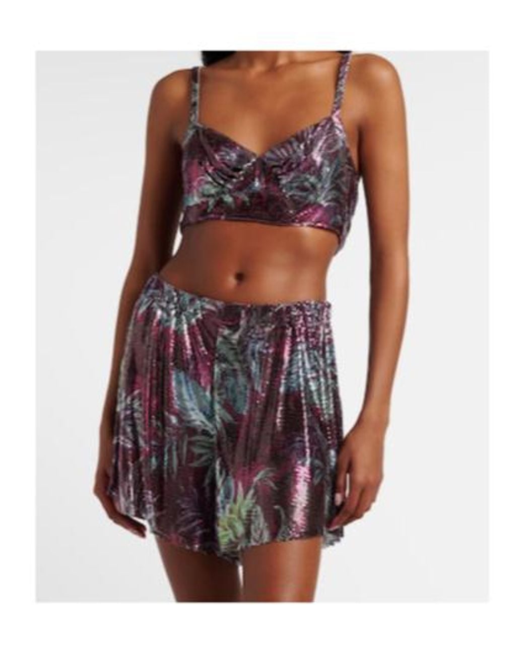 Rabanne Purple Floral Chainmail Crop Top