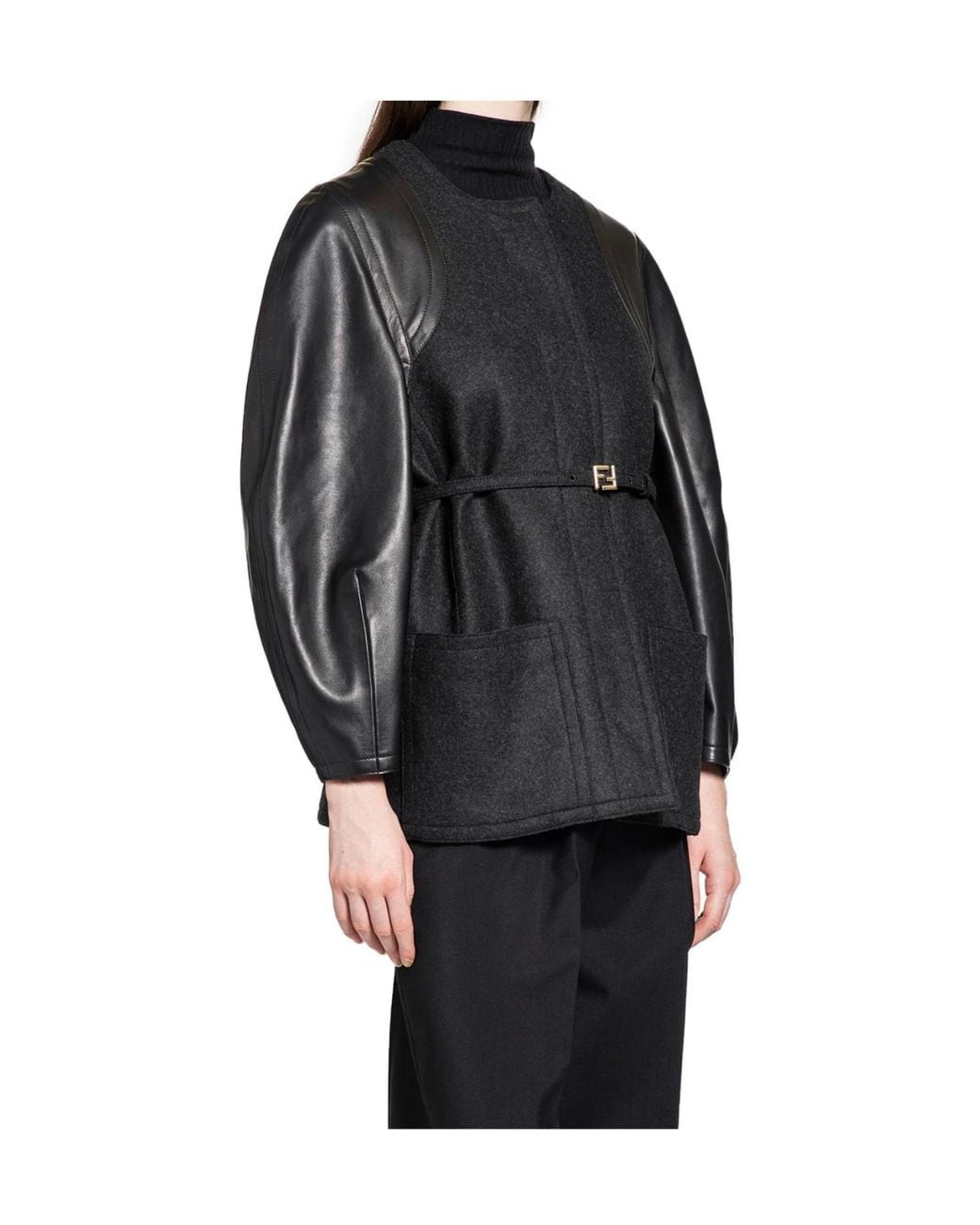 Fendi Black Single-Breasted Crewneck Jacket