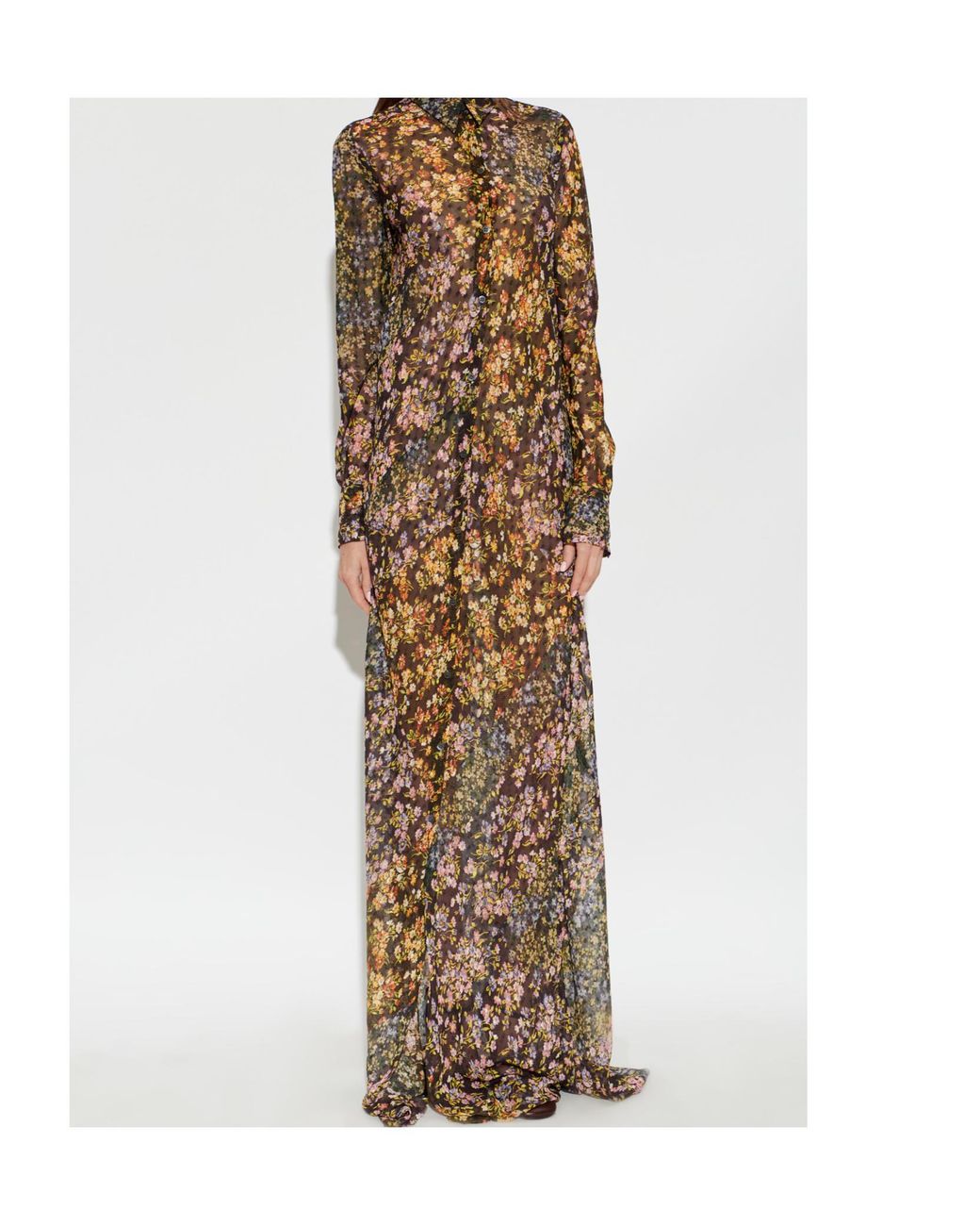 Dries Van Noten Natural Dalima Floral Printed Midi Dress