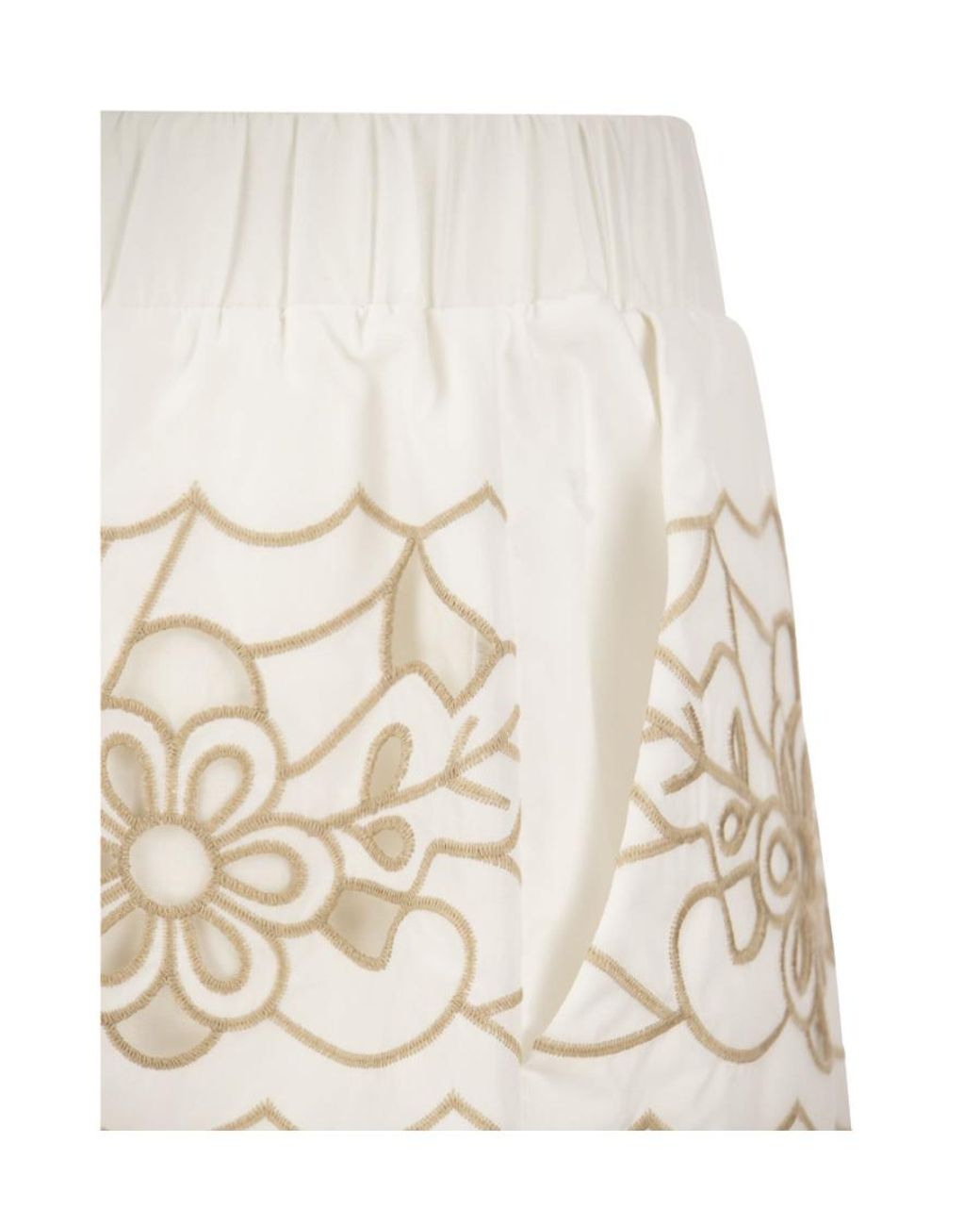 RED Valentino Natural Floral Cut-Out Embroidered Shorts