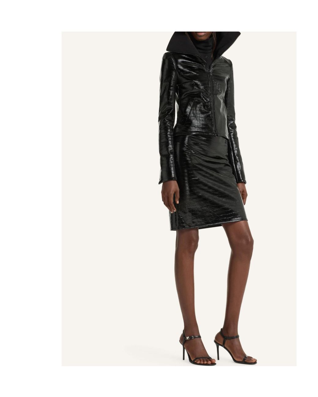 Courreges Black Croc-Embossed High-Neck Jacket