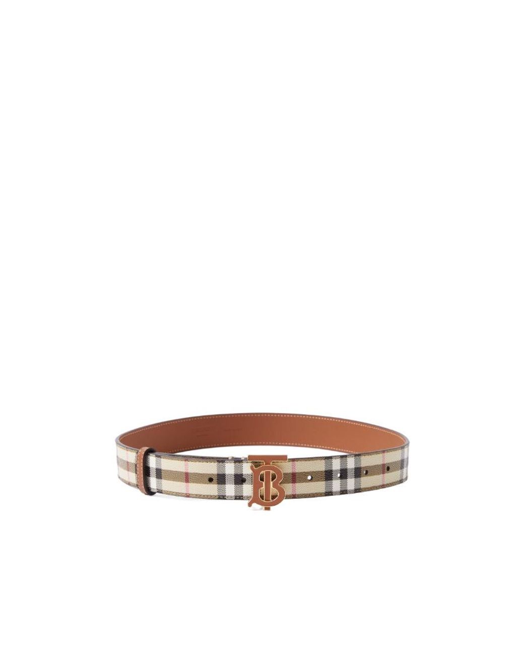 Burberry White Tb Logo Buckle Check Belt
