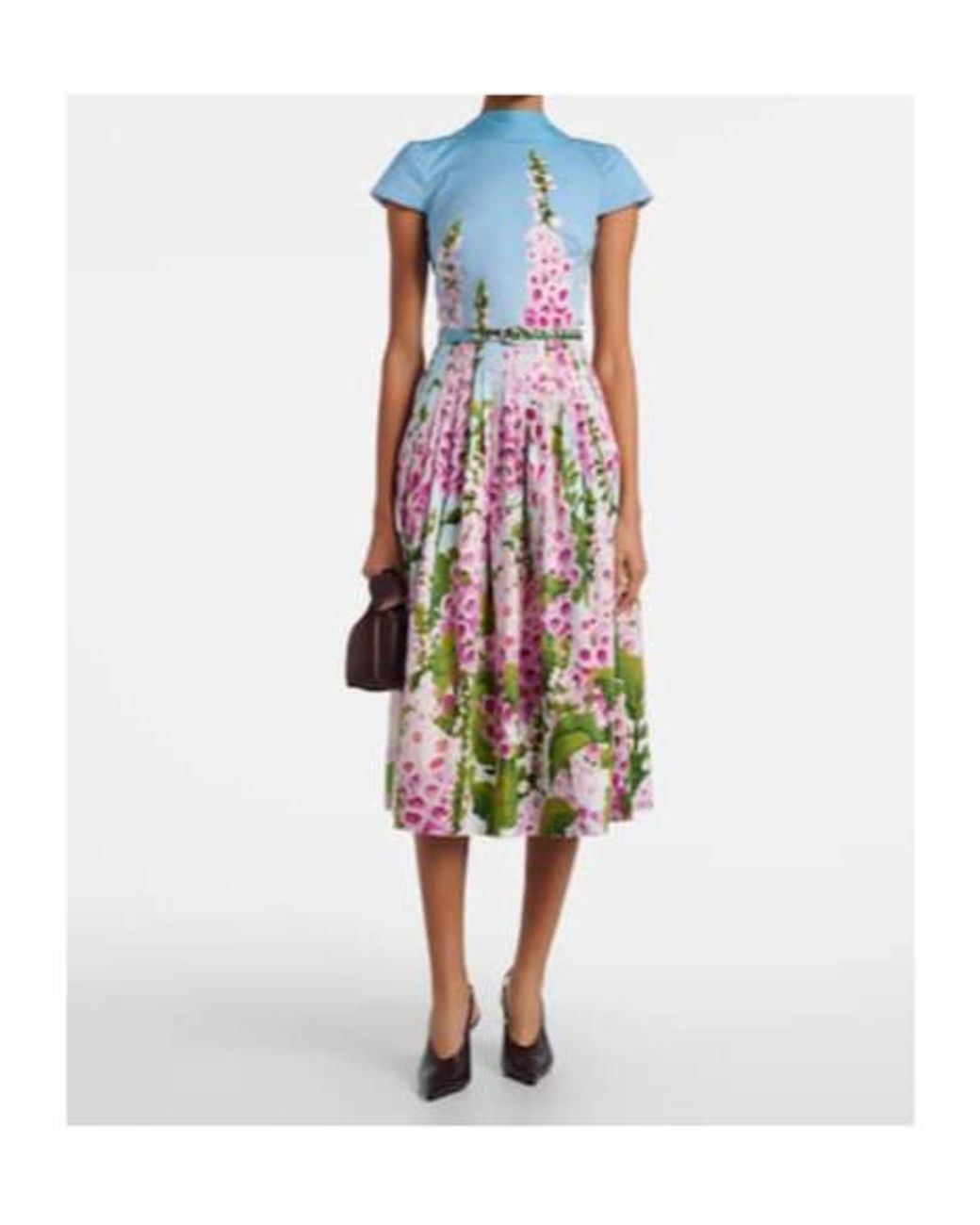 Oscar de la Renta White Floral Cotton-Blend Poplin Midi Dress