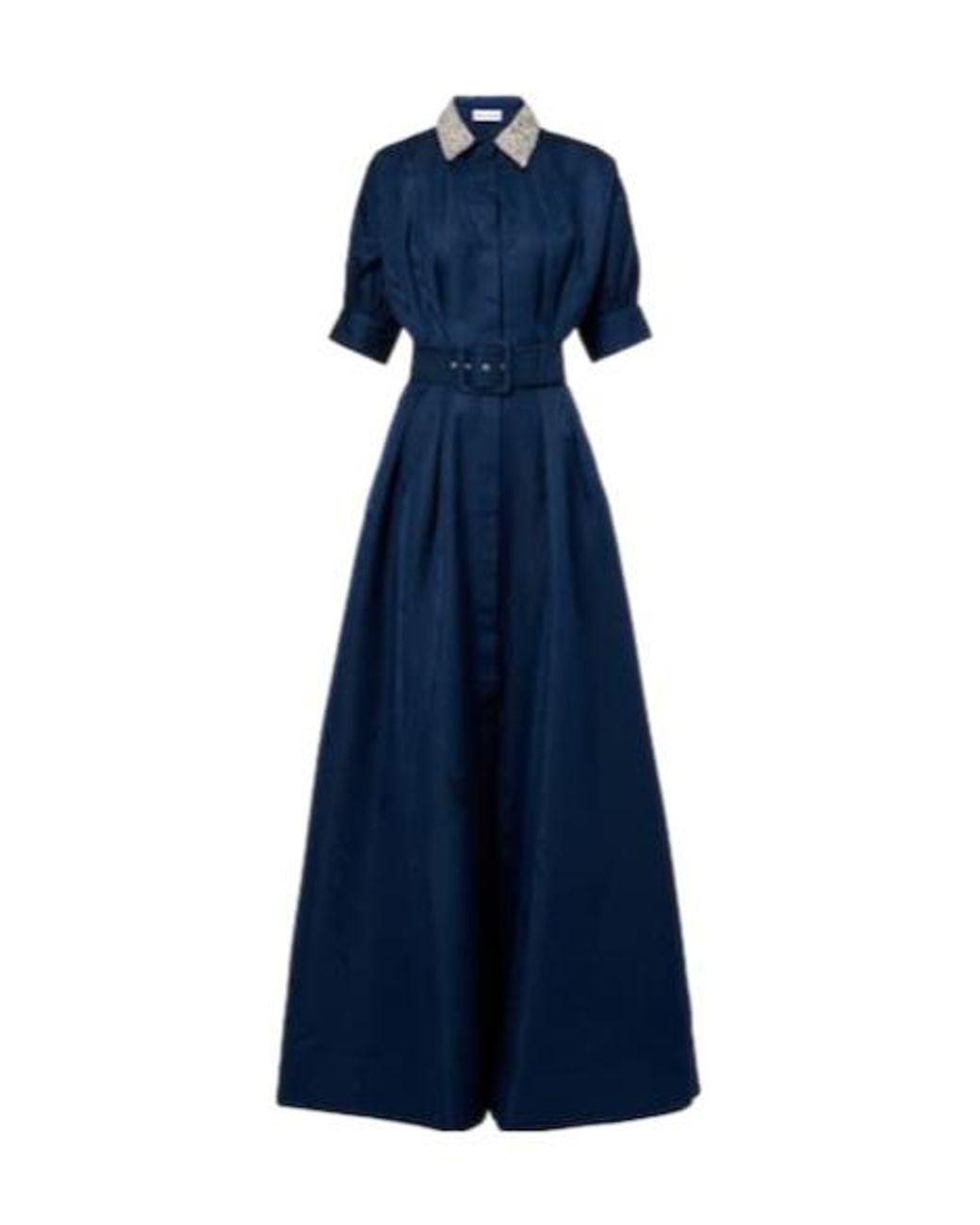 Rebecca Vallance Blue Cielo Embellished Silk Shirt Dress