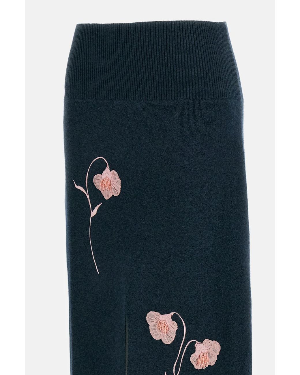 Erdem Blue Flower-Embroidered Skirt