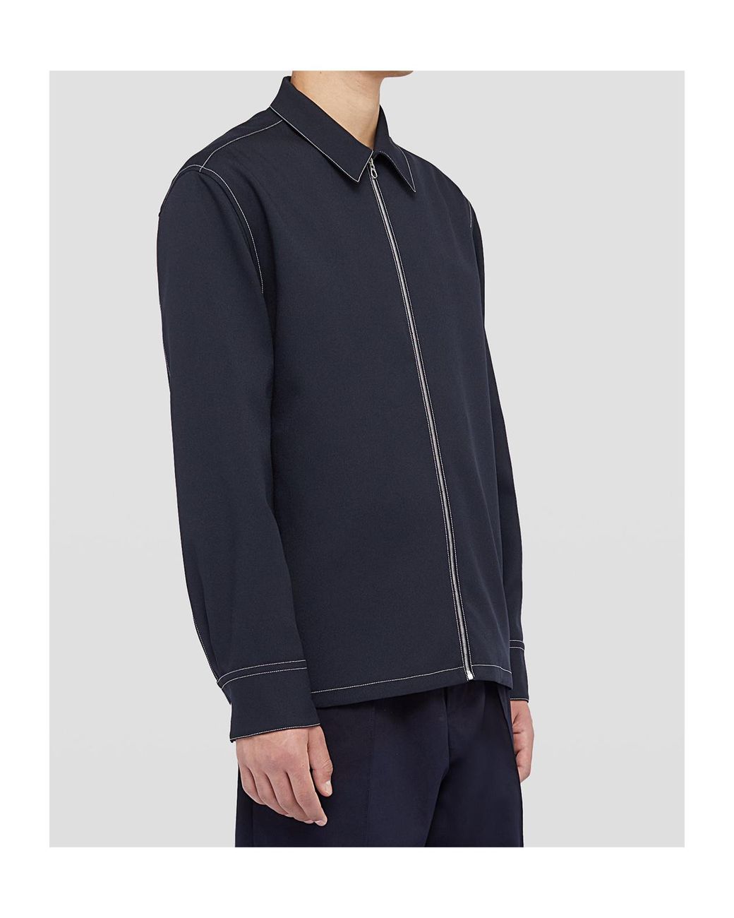 Jil Sander Blue Long Sleeved Zip-Up Shirt for men