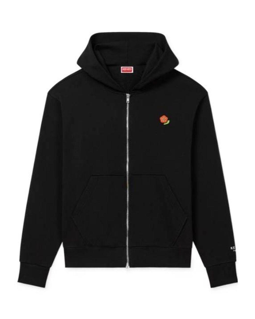 KENZO Black Pop' Embroidered Zipped Hoodie for men