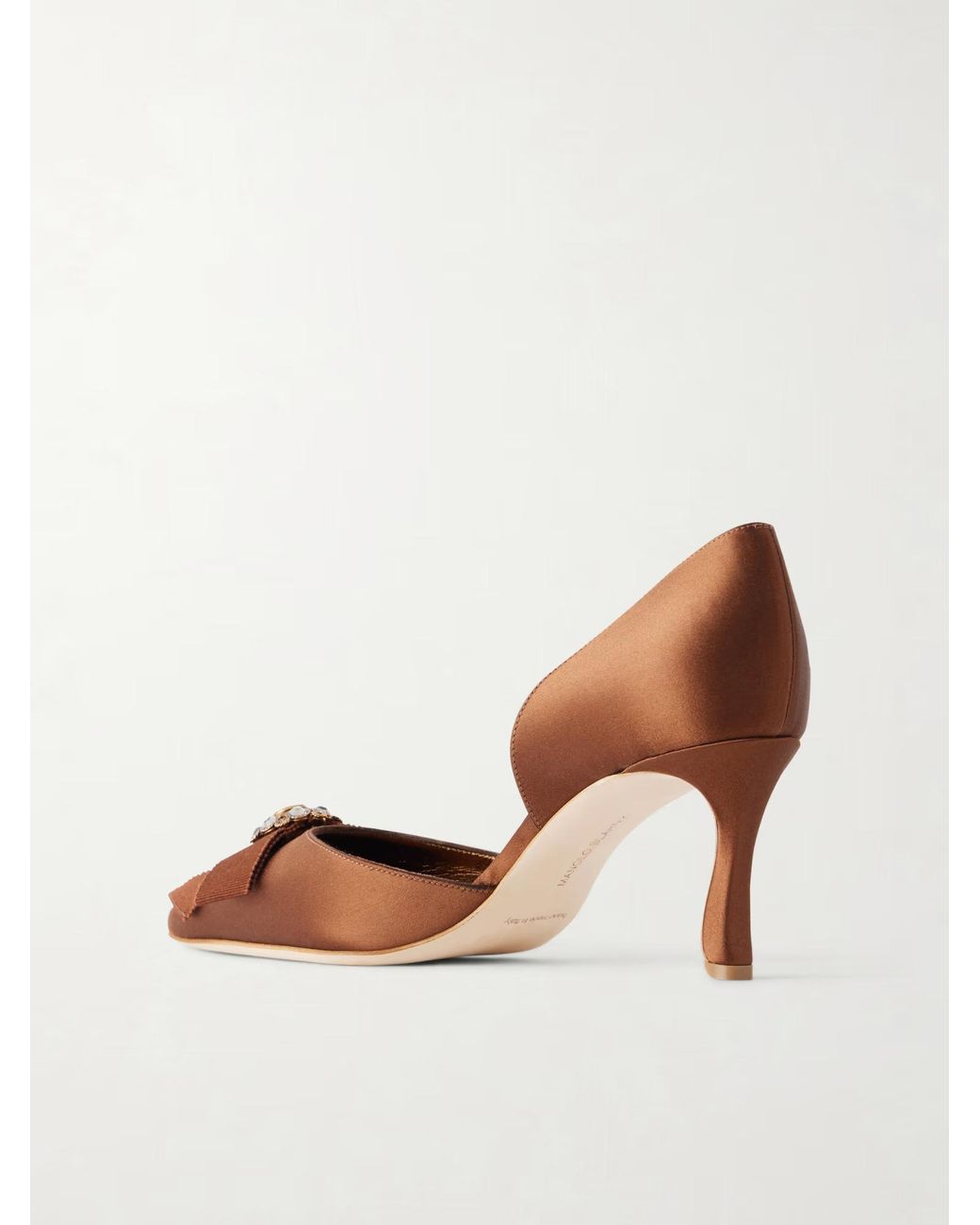 Manolo Blahnik Brown Embellished Satin Pumps