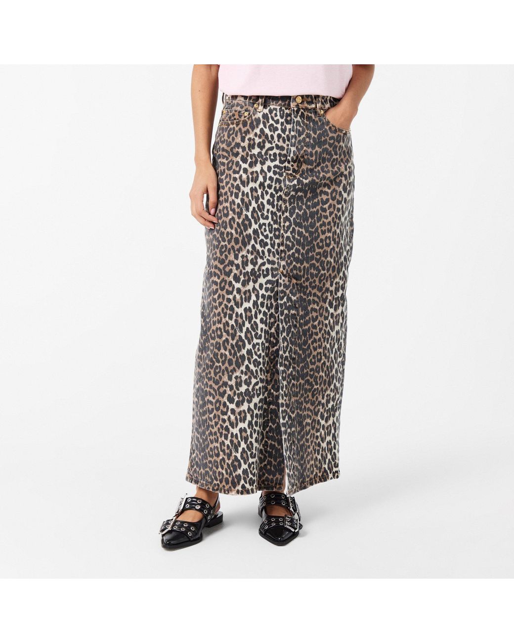 Ganni Gray Stylish Print Versatile Midi Skirt