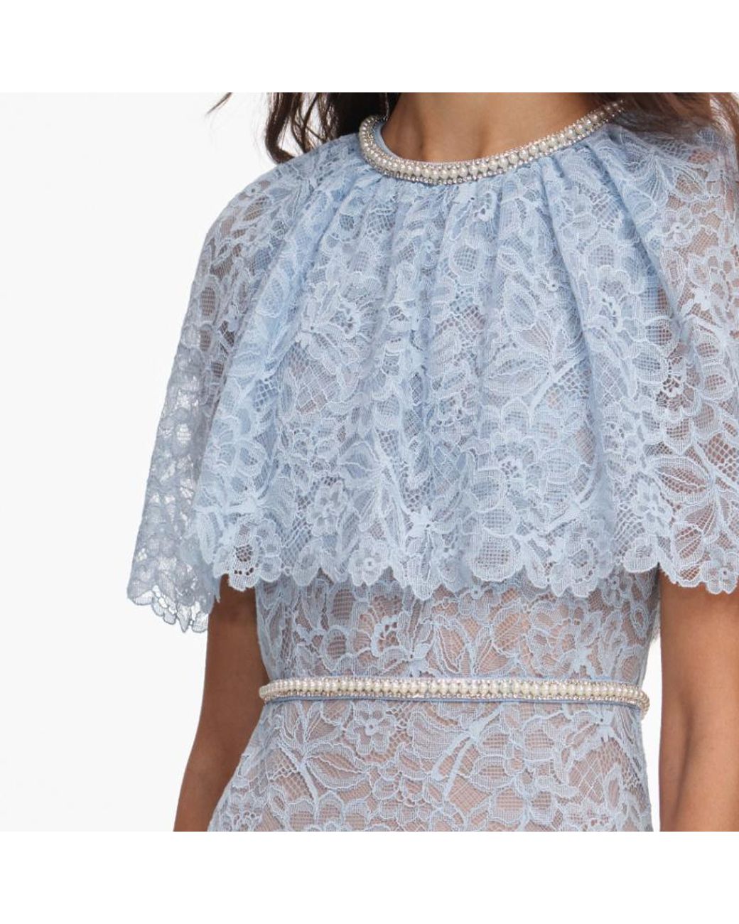Self-Portrait Blue Lace-Detail Embellished Midi Dress