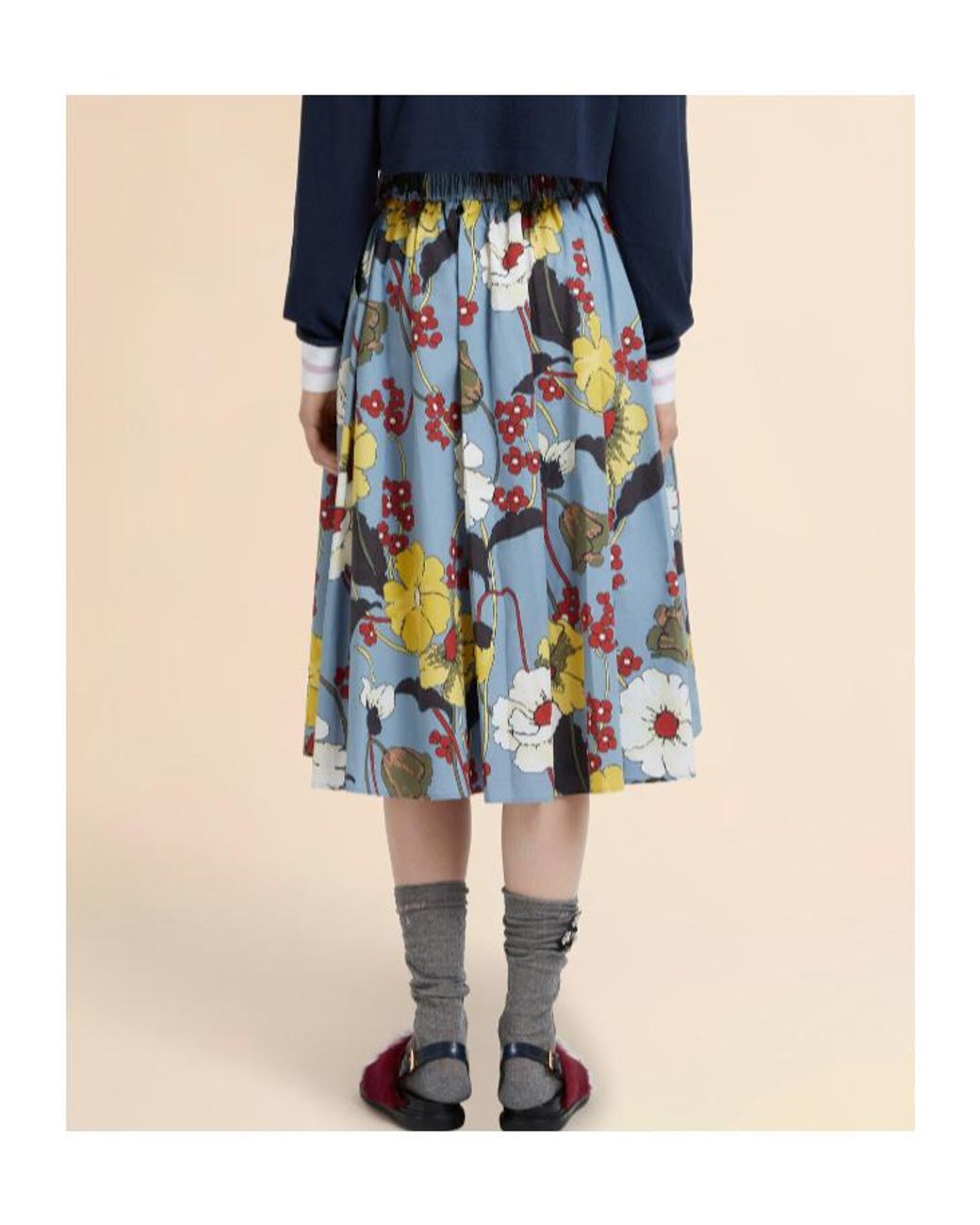 Marni Blue Melodia Printed Poplin Elasticated Midi Skirt