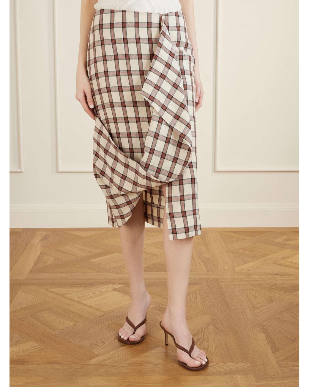 Rohe White Draped Check Midi Skirt