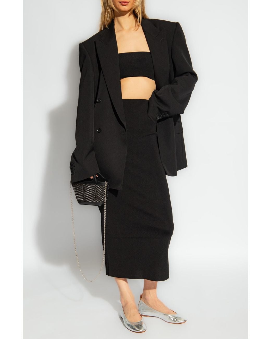 Fabiana Filippi Black Ribbed Strapless Cropepd Bandeau Top