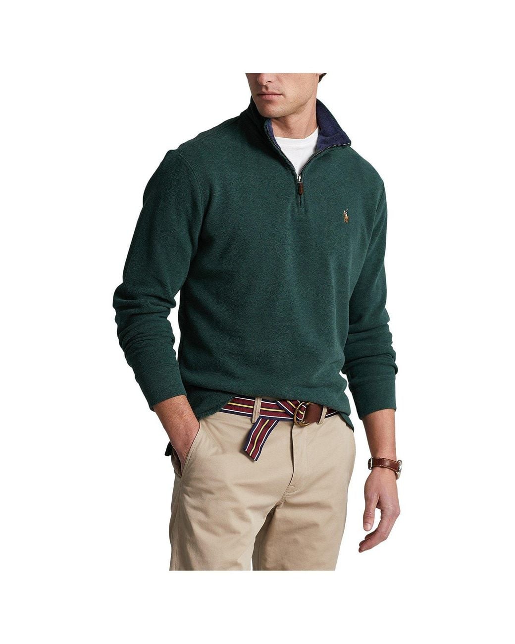 Polo Ralph Lauren Green Long-Sleeved Stand-Up Collar Pullover for men