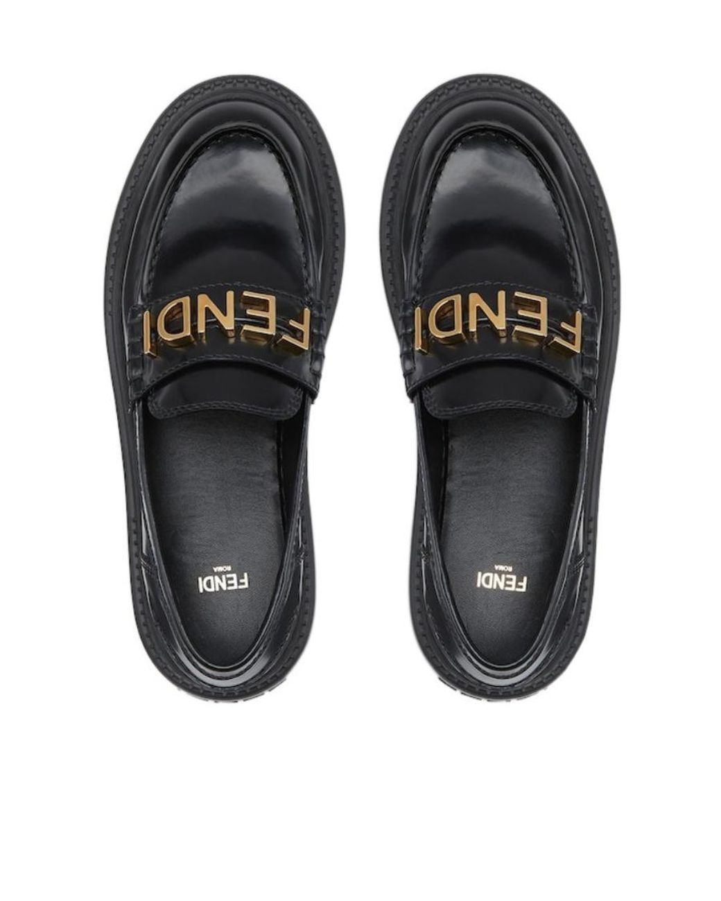 Fendi Black Logo Plaque Slip-On Loafers