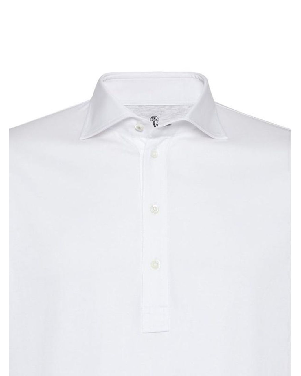 Brunello Cucinelli White Long Sleeved Buttoned Polo Shirt for men