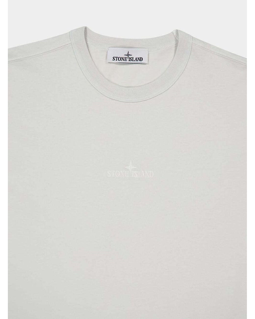 Stone Island White Logo Embroidered Crewneck T-Shirt for men