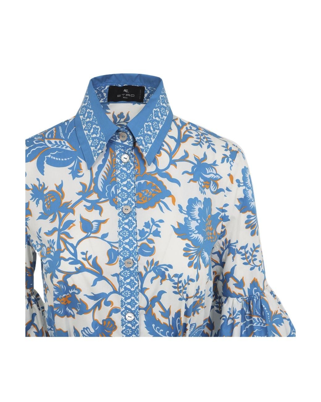 Etro Blue Floral Belted Shirt Dress