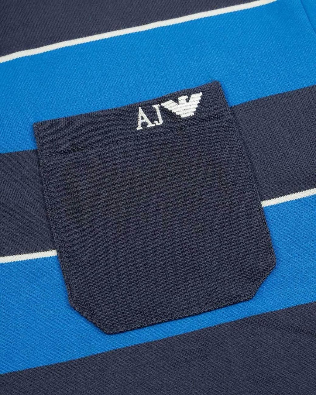 Armani Jeans Blue Striped Logo Polo Shirt for men