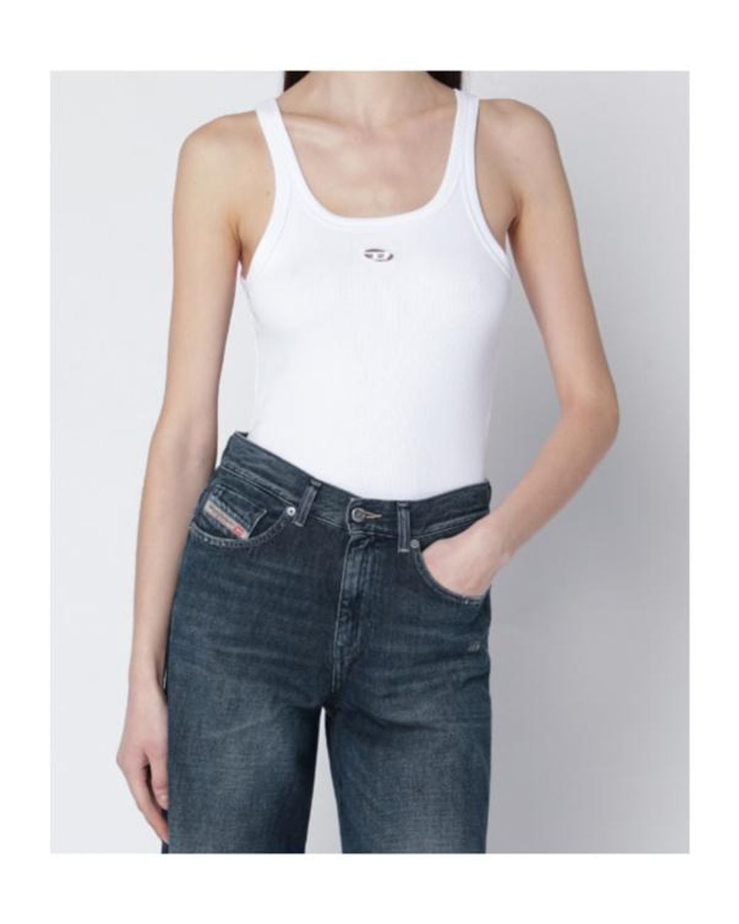 DIESEL White T-Wife-Od Ribbed Tank Top