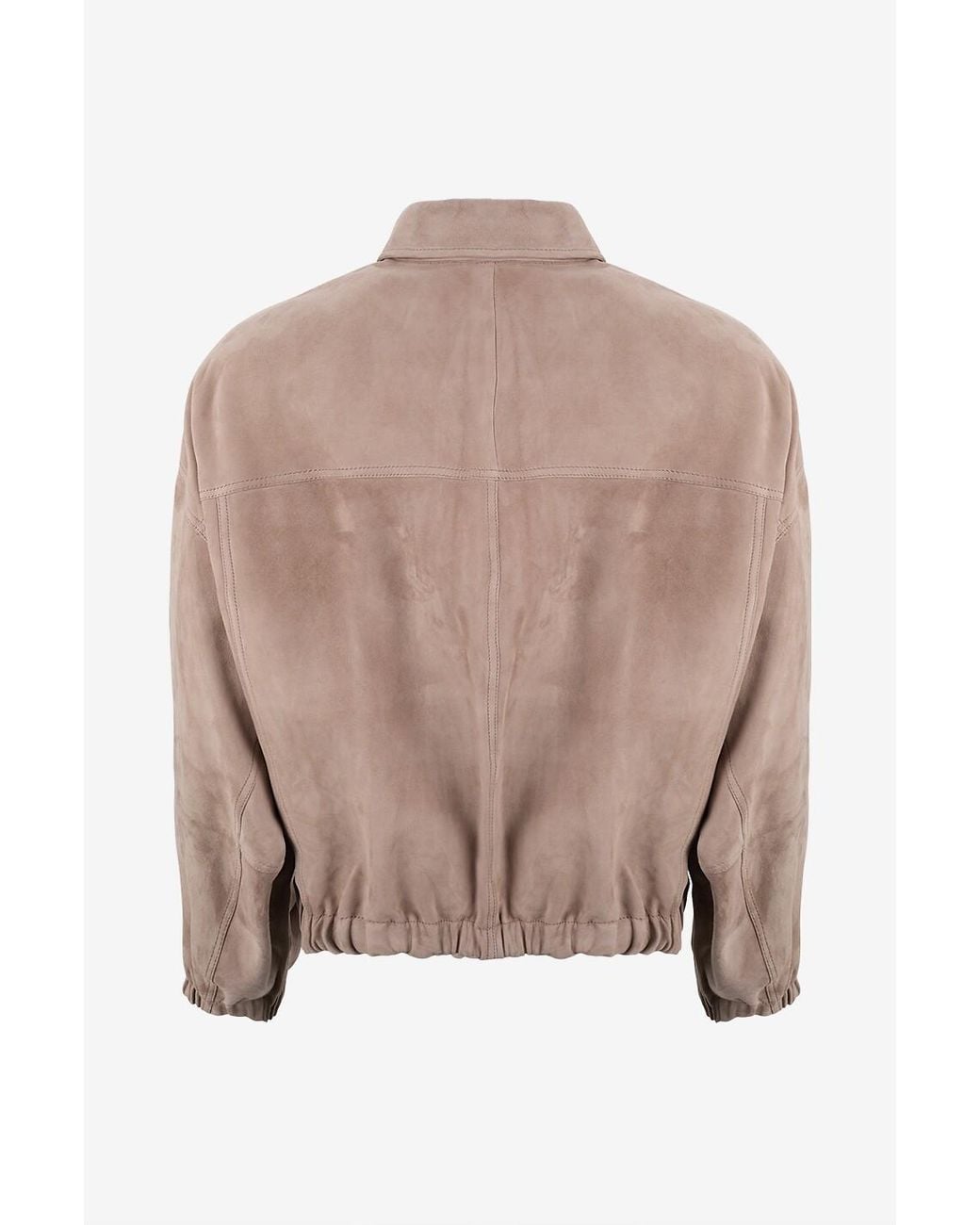Brunello Cucinelli Brown Collared Long-Sleeved Leather Jacket