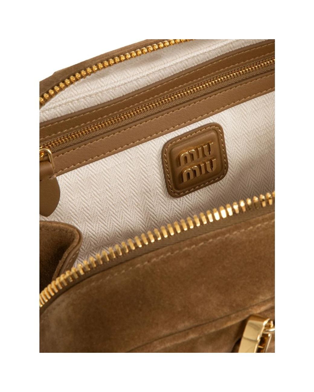 Miu Miu Brown Arcadie Logo Embossed Tote Bag