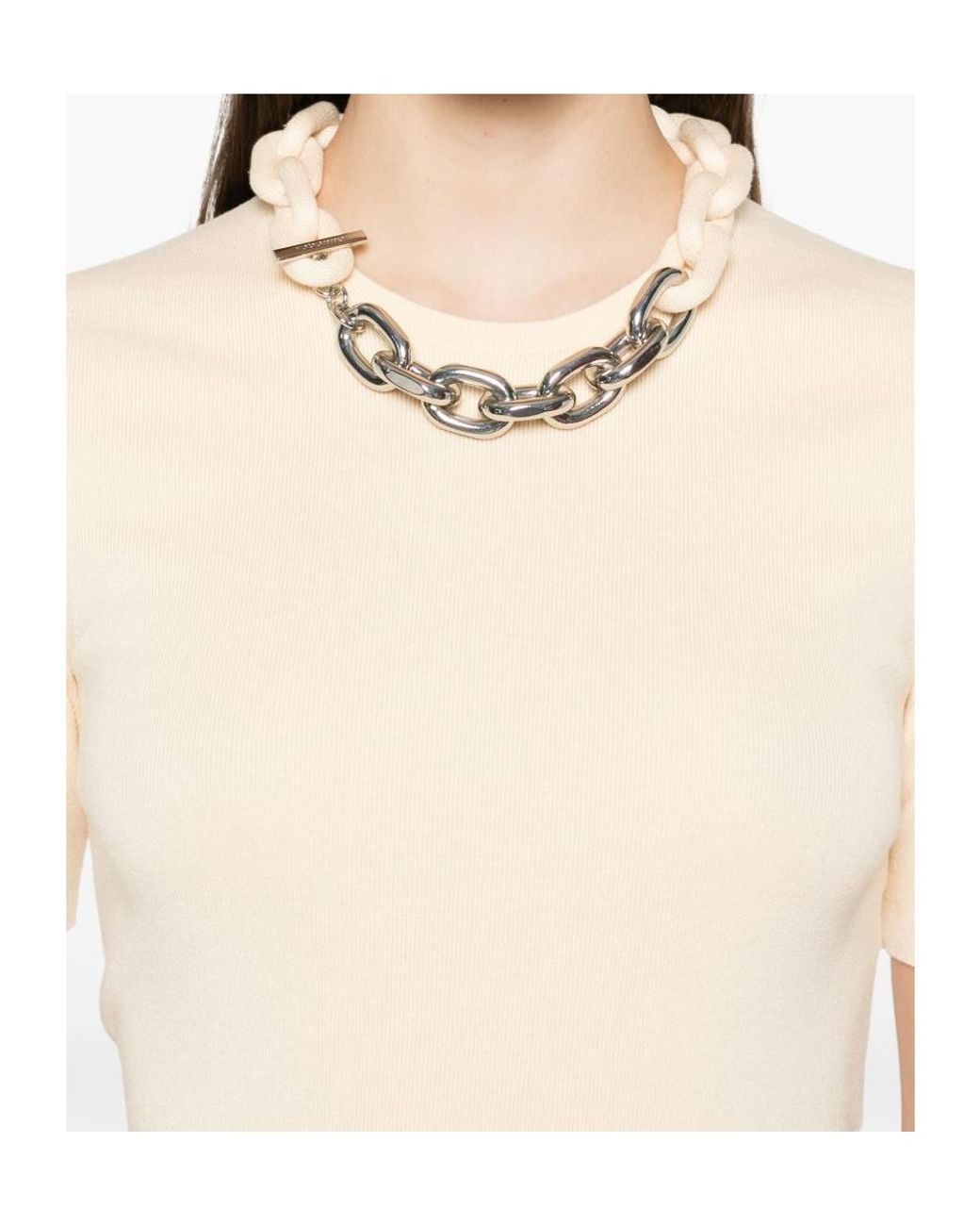 Rabanne Natural Chain Link-Detailed Crewneck Top
