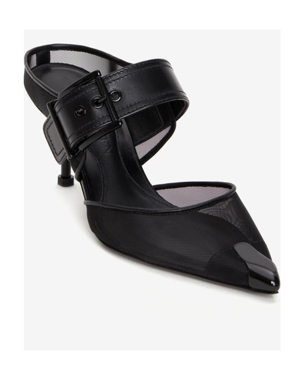 McQueen Black Punk Buckle Pointed-Toe Mules