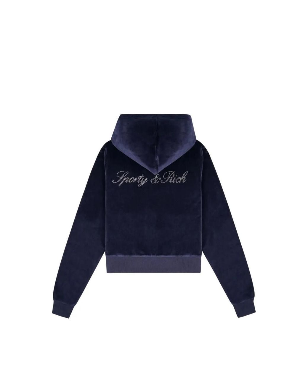 Sporty & Rich Blue Signature Logo Krystal Logo-Embellished Hoodie