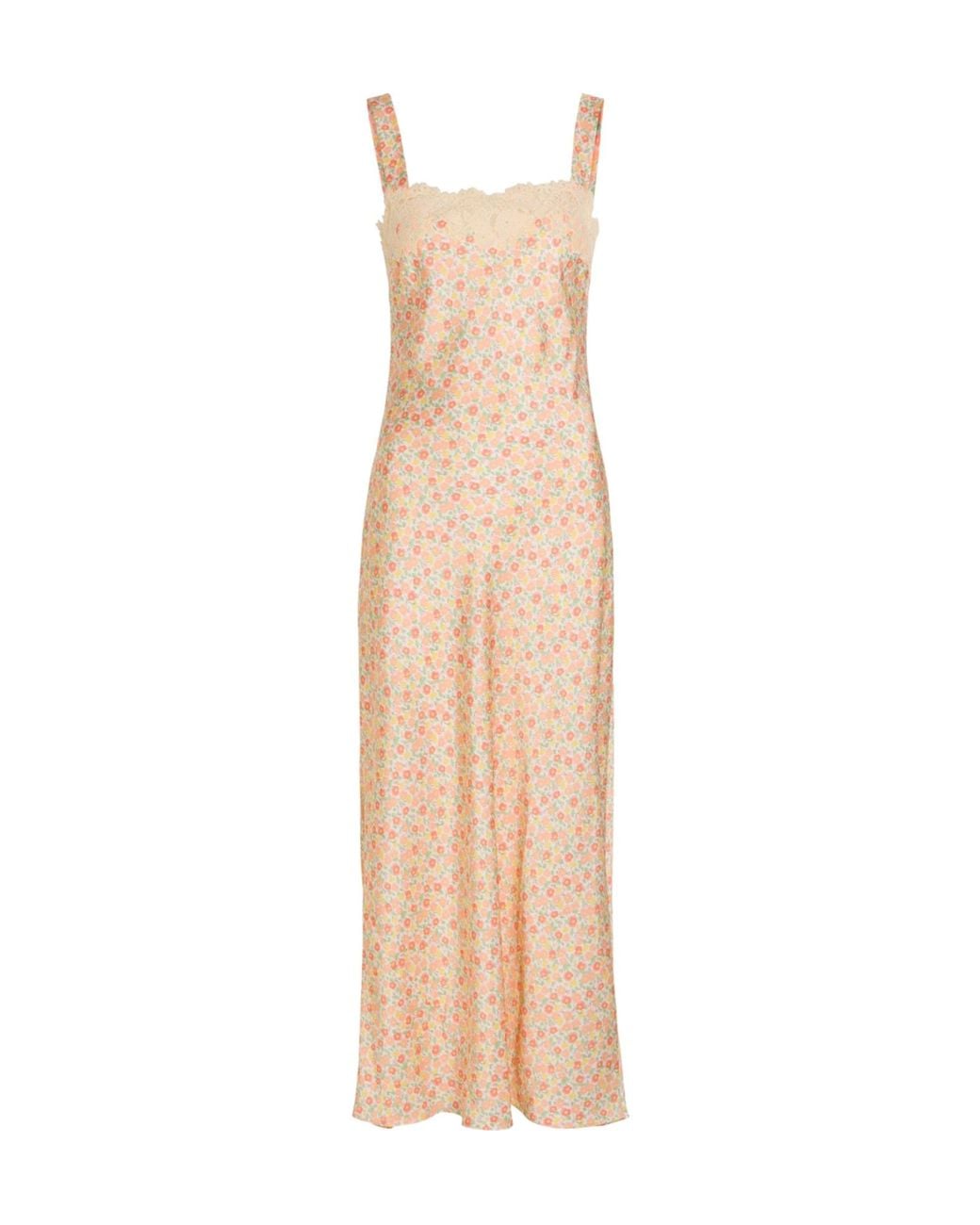 Rixo Natural Floral Print Satin Skirt