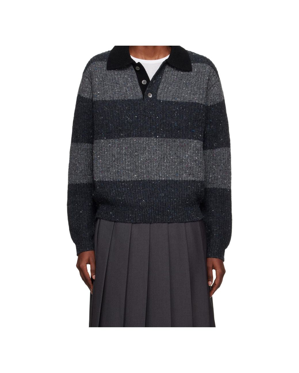 DUNST Black Ribbed Striped Polo Knitwear