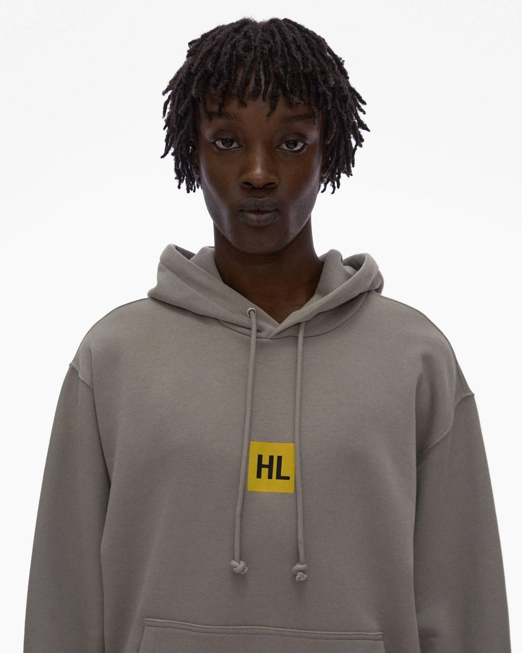 Helmut Lang Gray Drawstring Graphic-Print Hoodie for men