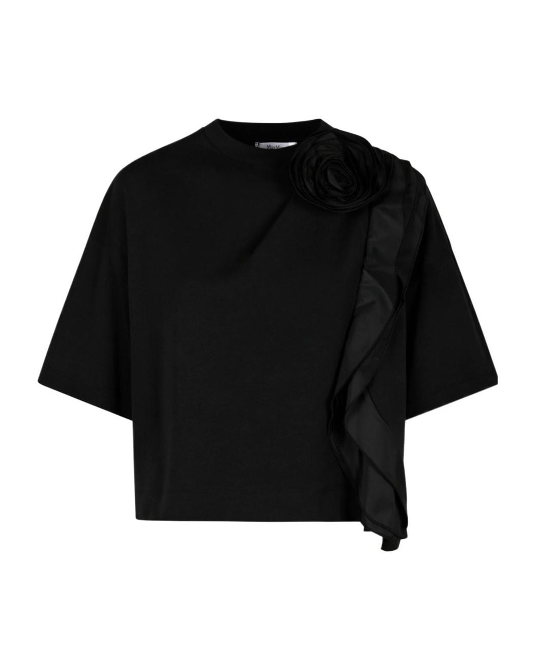 Max Mara Black Frilly Jersey T-Shirt