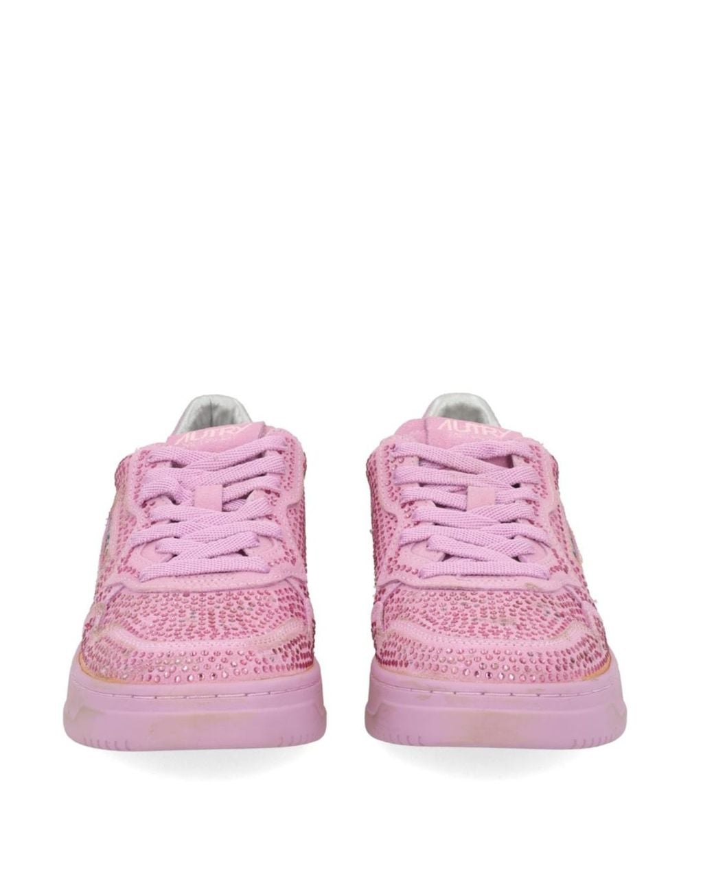 Autry Pink Embellished Lace-Up Sneakers