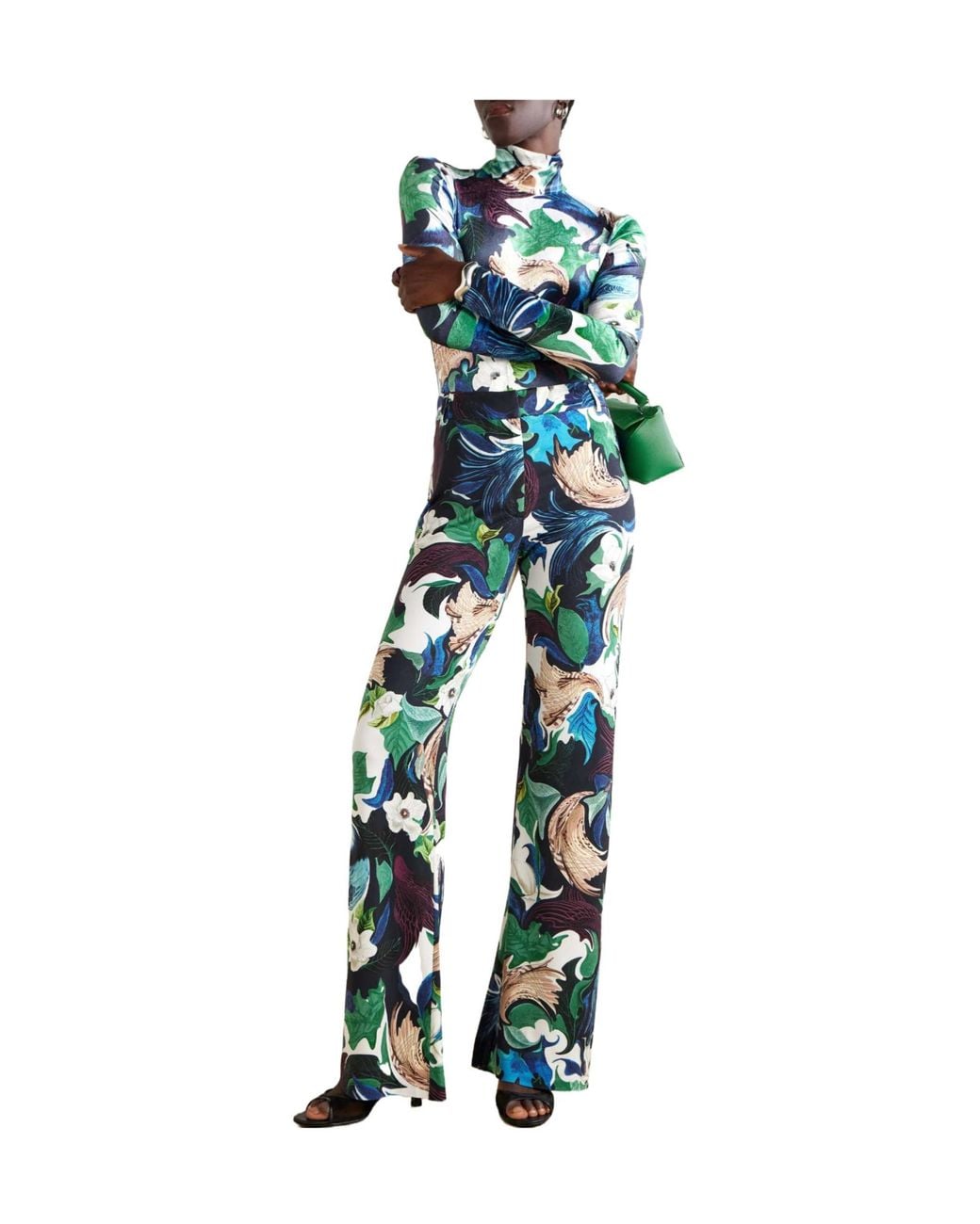 Mary Katrantzou Blue Stretch-Velvet Turtleneck Bodysuit