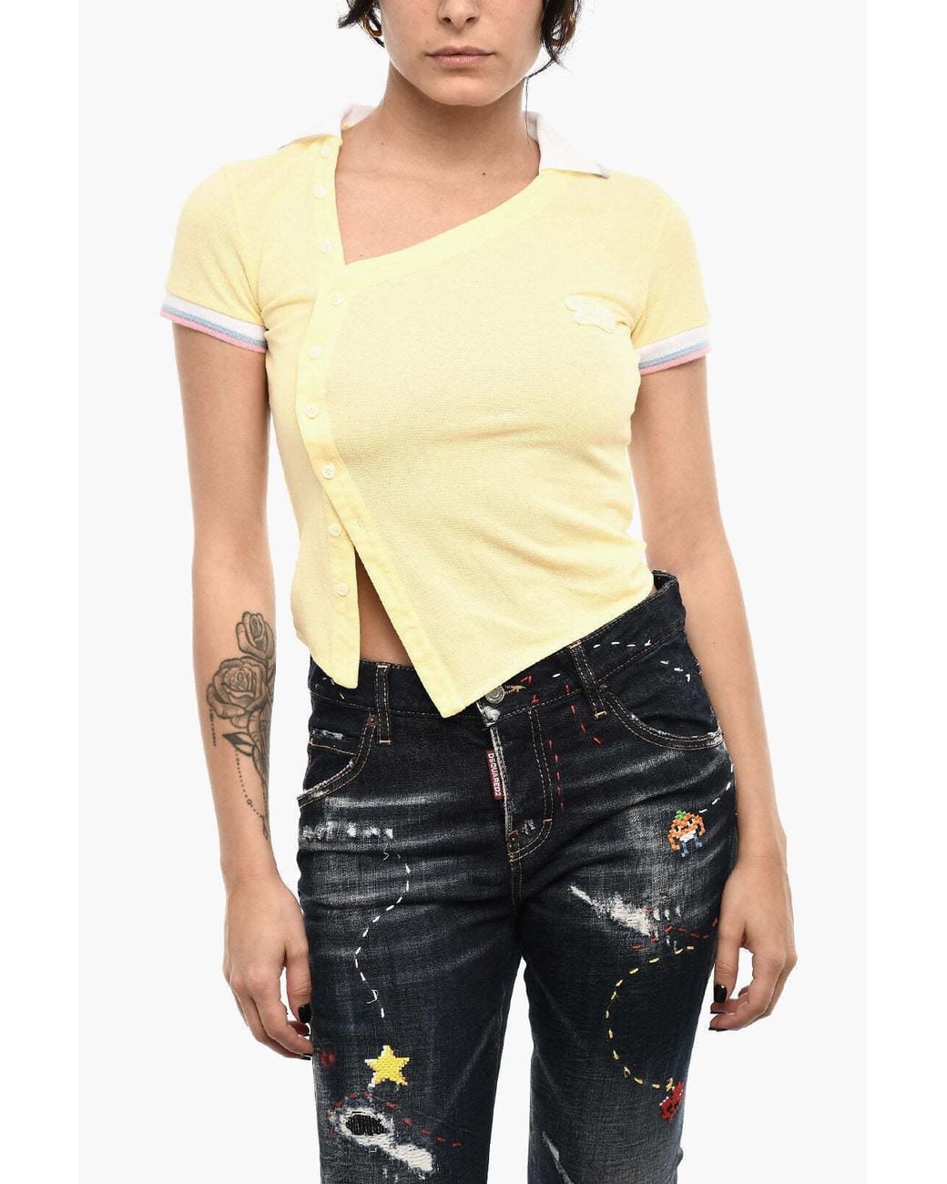 DSquared² Blue Asymmetric-Neck T-Shirt